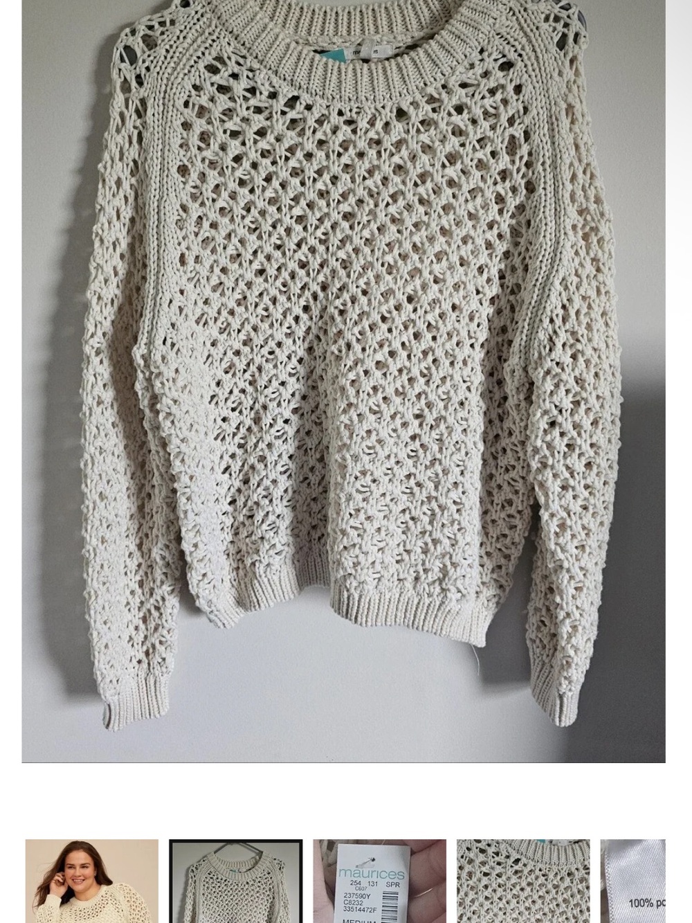 Medium - Maurices Cream Open-Weave Crewneck Sweater - Picture 10 of 12